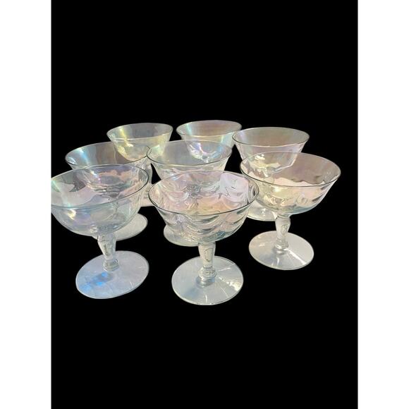 8 Fostoria Crystal Pearl Shell Iridescent Champagne Sherbert Glasses Loop Optics - Picture 10 of 16
